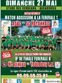 Rugby: ASBC - S.C.ROYANNAIS. Le dimanche 27 mai 2018 à Bédarrides. Vaucluse.  15H30